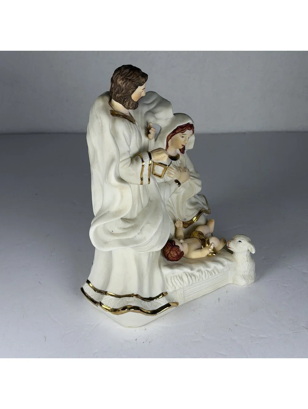 Vintage Enesco Porcelain Nativity Figurine Holy Family Gold Trim S-12